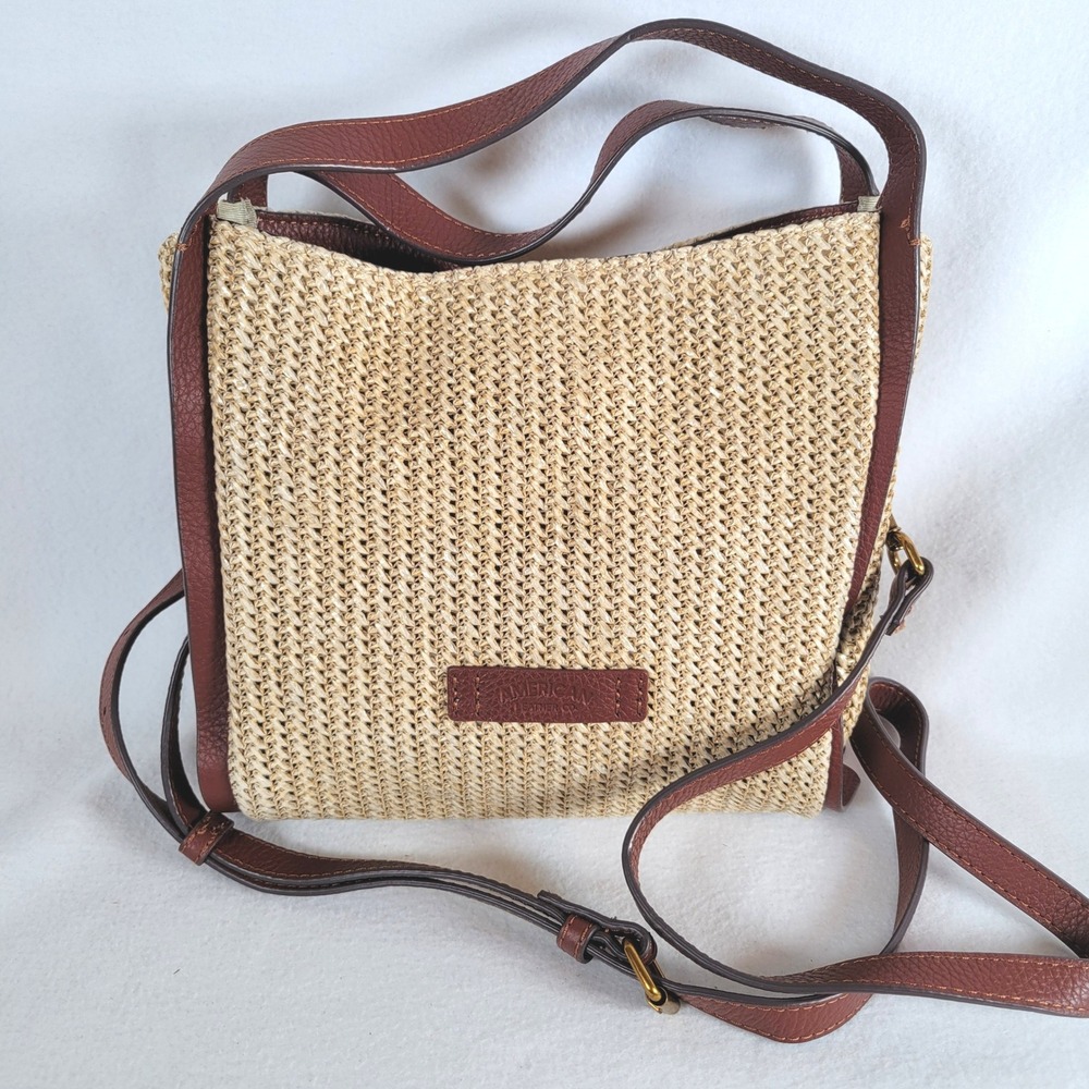 American Leather Co Womens Satchel Raffia Woven Straw Bag Size Medium Tan Brown